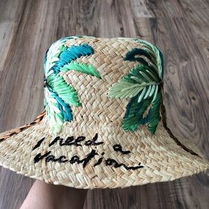 Kate Spade I need a VACATION straw palm tree Hat🌴